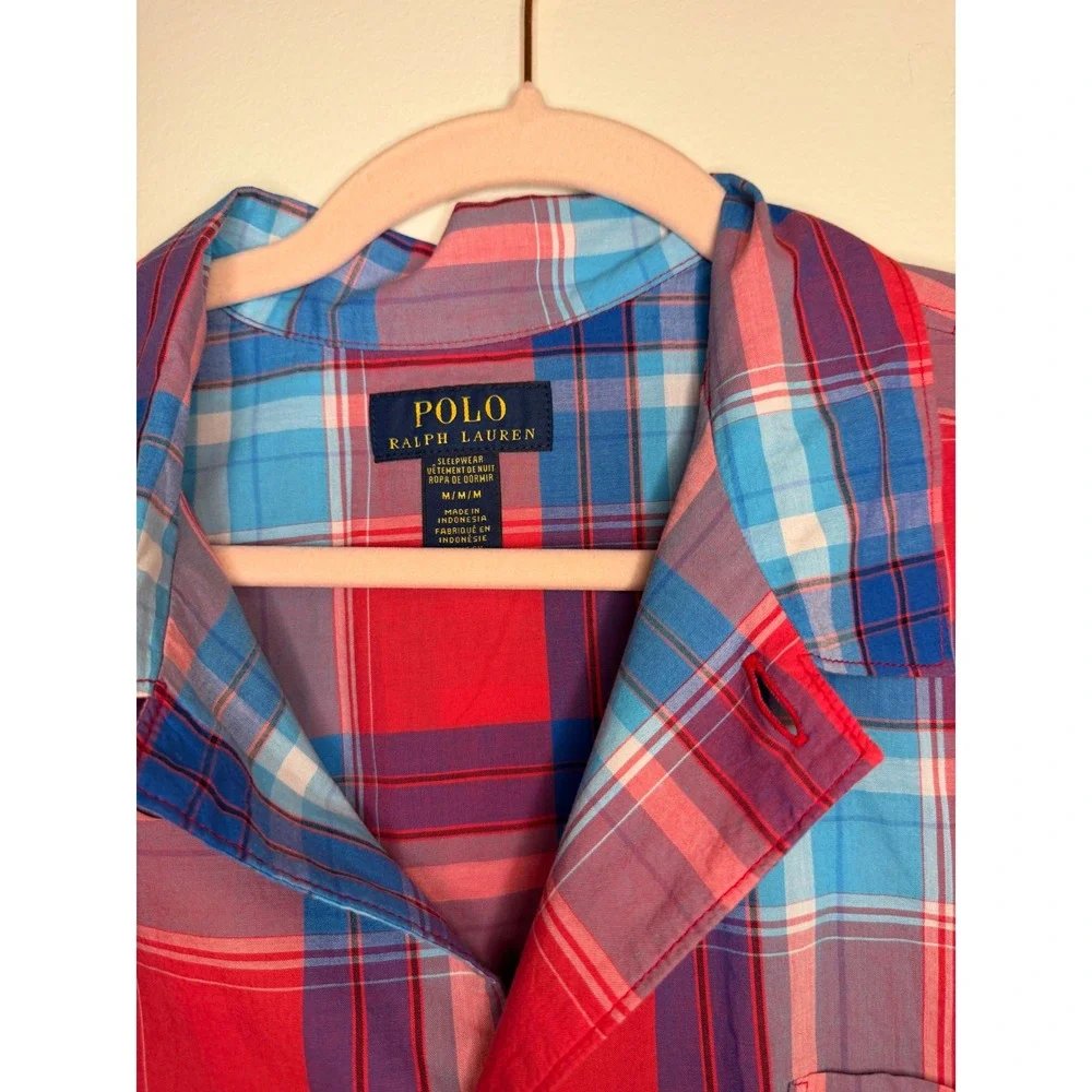 Polo Ralph Lauren Mens Red Blue Plaid Short Sleeve Sleeve Shirt Medium P530RL